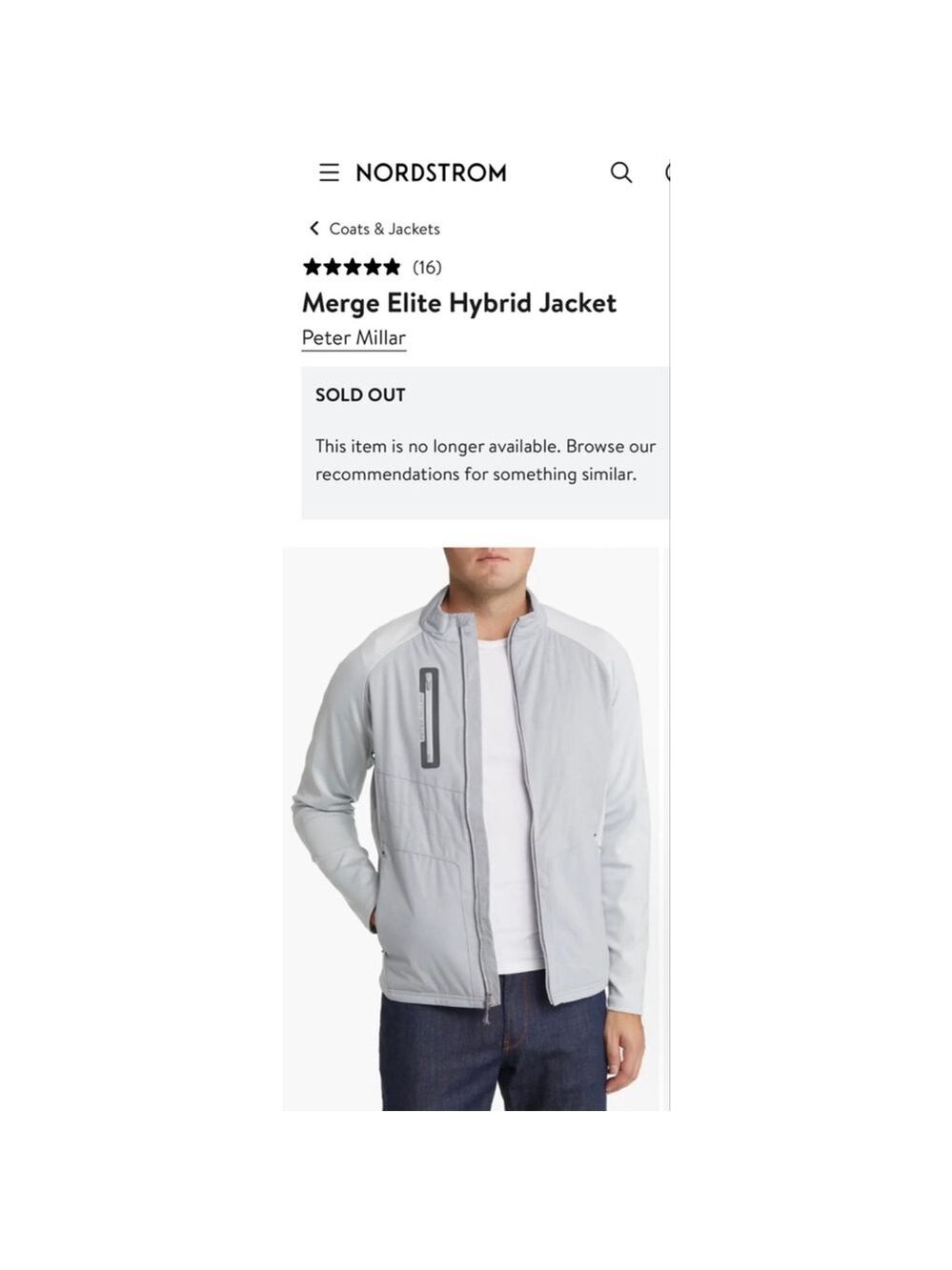 New Men's Peter Millar Merge Elite Hybrid Jacket L Gray White